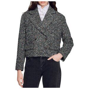 NWT Sandro Zazie Tweed Crop Double Breasted Blazer Jacket 34